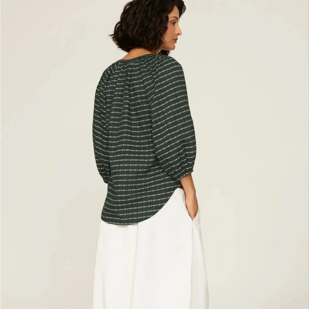 Apiece Apart Mitte Striped Top forest green stripe XS peasant blouse cotton silk - Picture 2 of 14